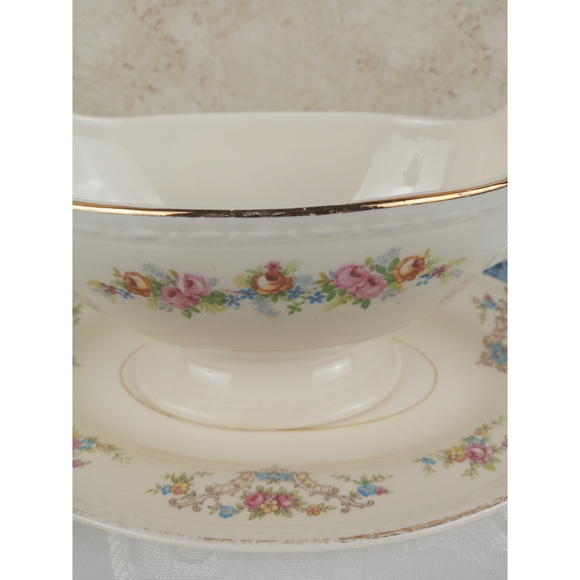 Vintage Homer Laughlin Eggshell Georgian Gravy Dish & Plate w/ Floral Design - Picture 6 of 12